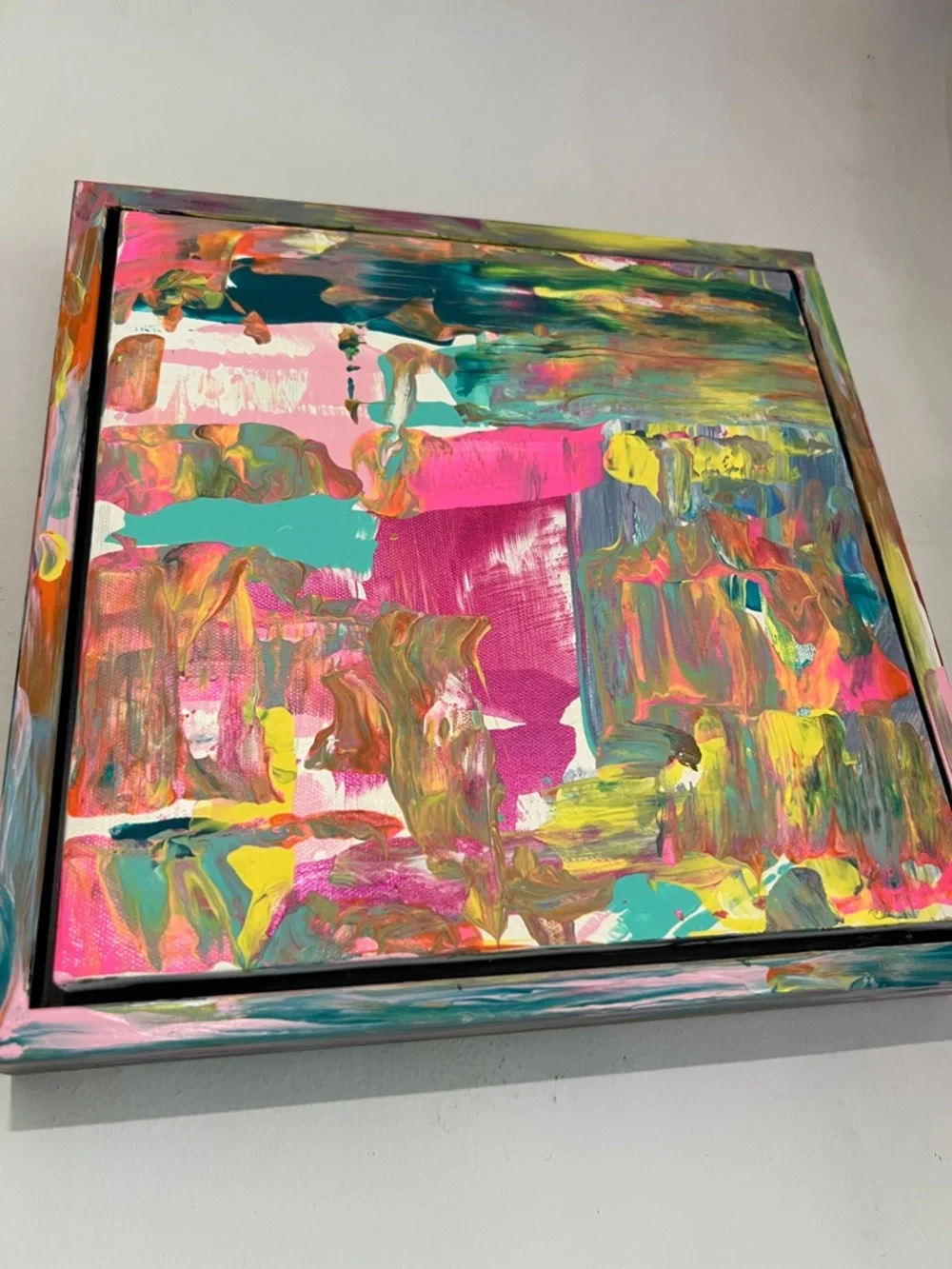 Abstract Canvas Wall Art - Pink Multicolor Modern Painting - Picture 3 of 6